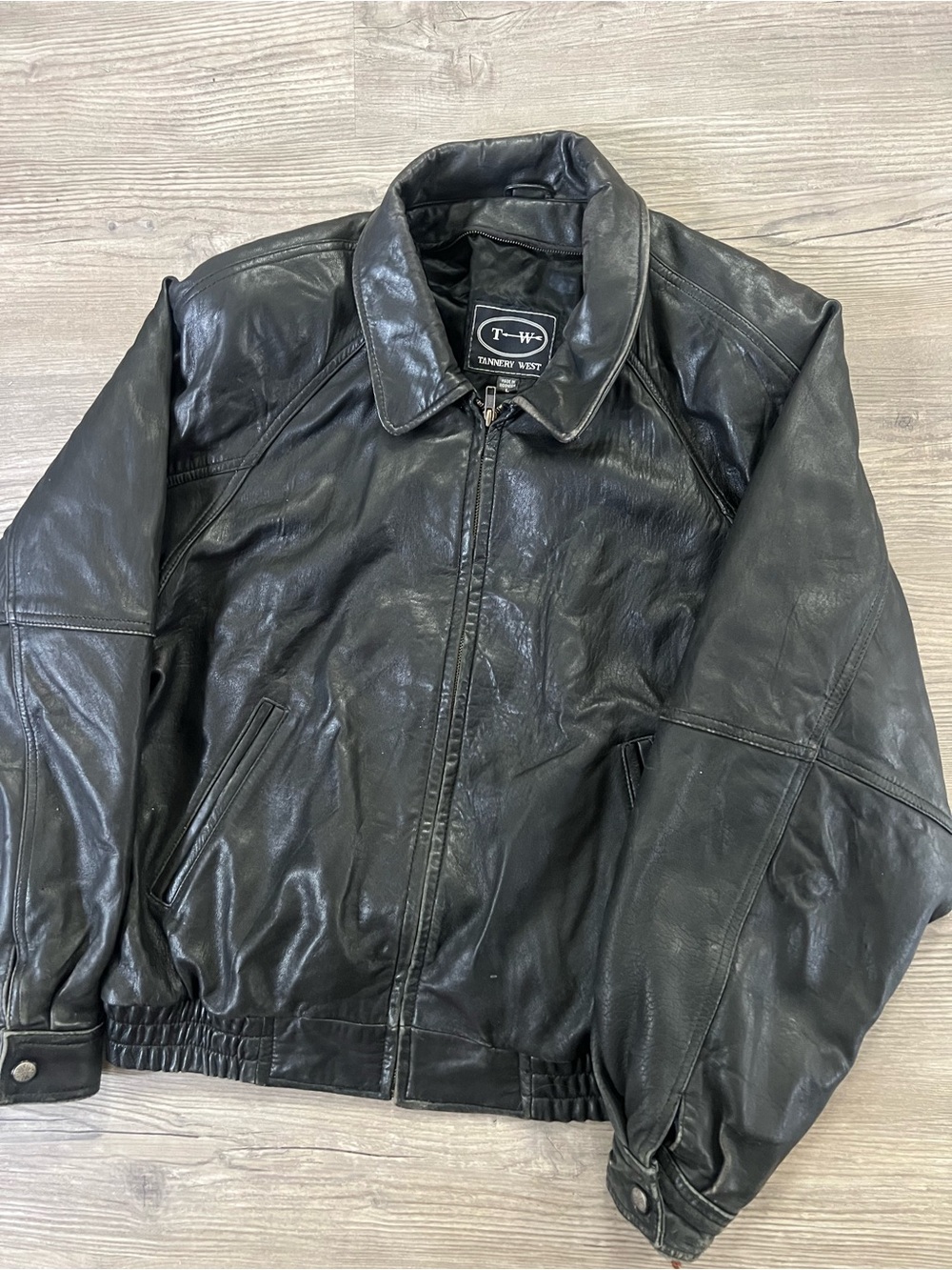 Vintage Tannery West Men's Black Leather Bomber Jacket